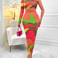 Women's Clothing Print Asymmetric One-shoulder Skirt Suit