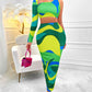 Women's Clothing Print Asymmetric One-shoulder Skirt Suit