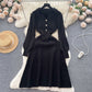 Casual Fashion Retro Long-sleeved Knitted Dress Waist Slimming Elegant Inner Match Long Dress
