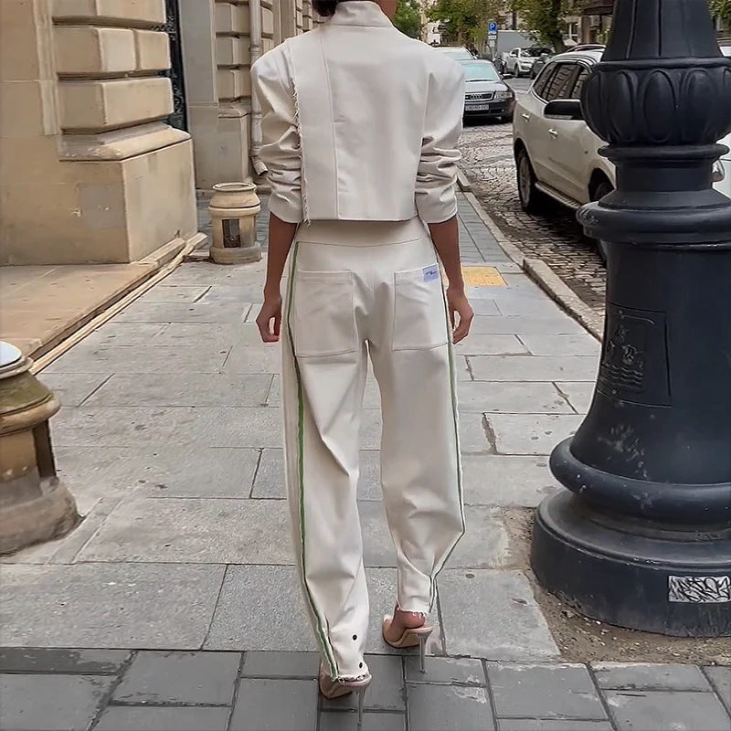 Costume pantalon court à revers de couleur unie