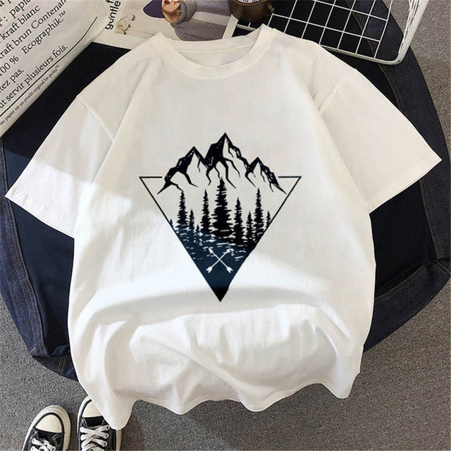 Forest reflection print short sleeve top