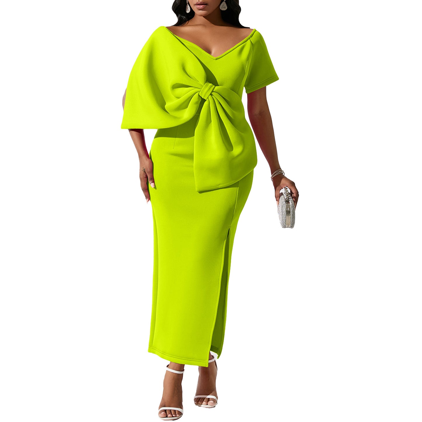 European And American Big Bow Split Sheath Dress