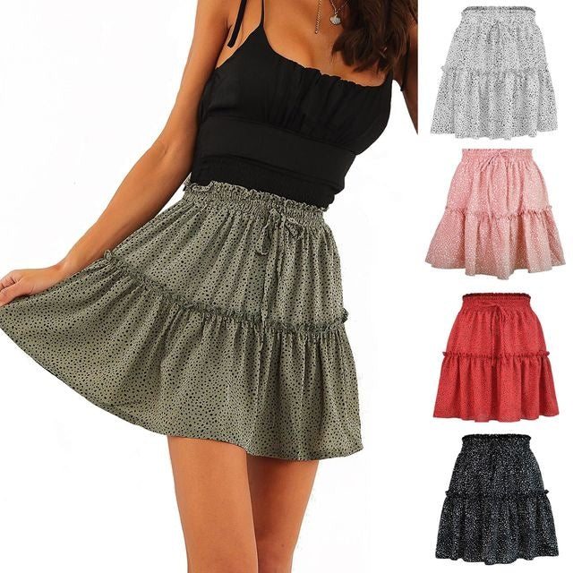 Printed pleated polka dot skirt