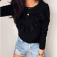 Ruffled round neck long sleeve top