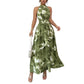 Neck Hanging Cinched Waist Sleeveless Dress With Ruffled Hem