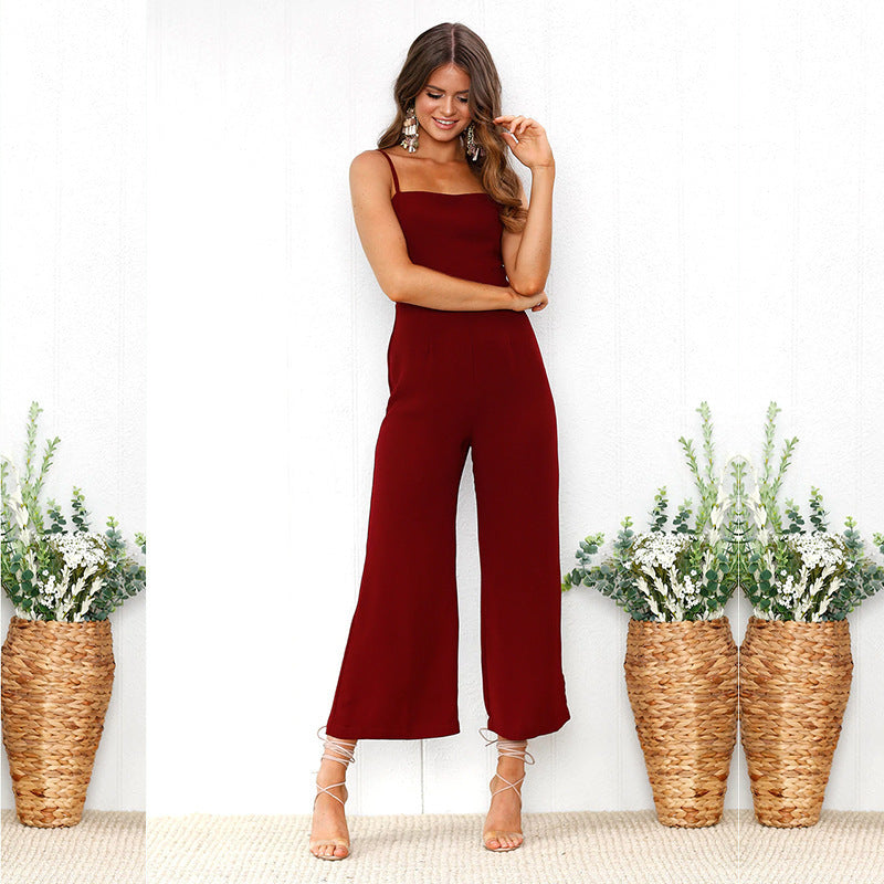 suspenders wrapped chest zipper jumpsuit women
