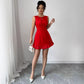 Women's Lace-up Mini Dress With Bow And Ruffled Hem