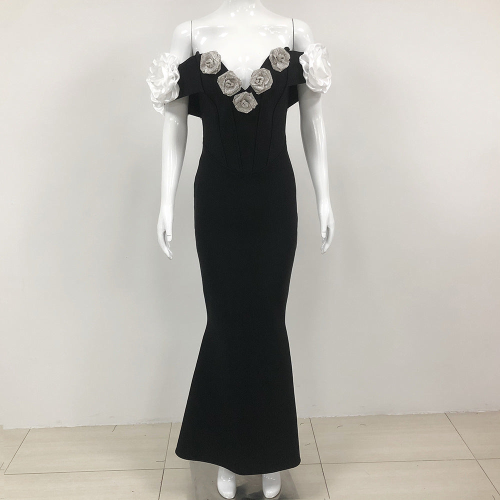 Robe tube à fleurs noire pour femme