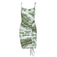 Fashion Print Drawstring Suspender Dress