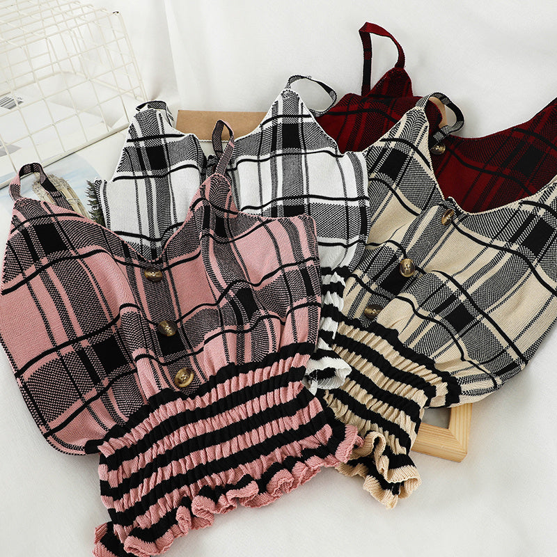 Camisole pull à carreaux à volants à la taille