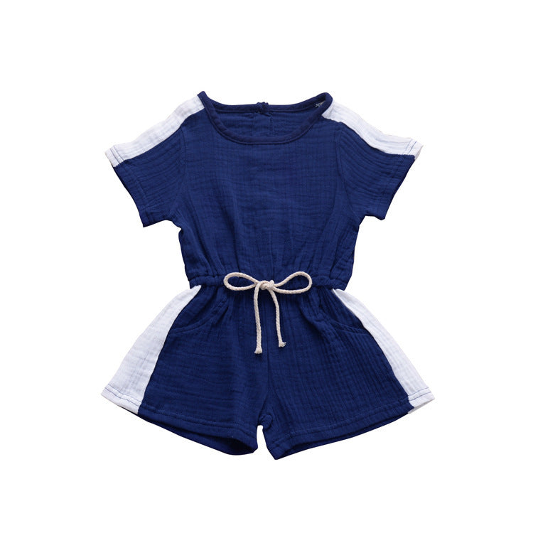 Summer casual splice color jumpsuit shorts