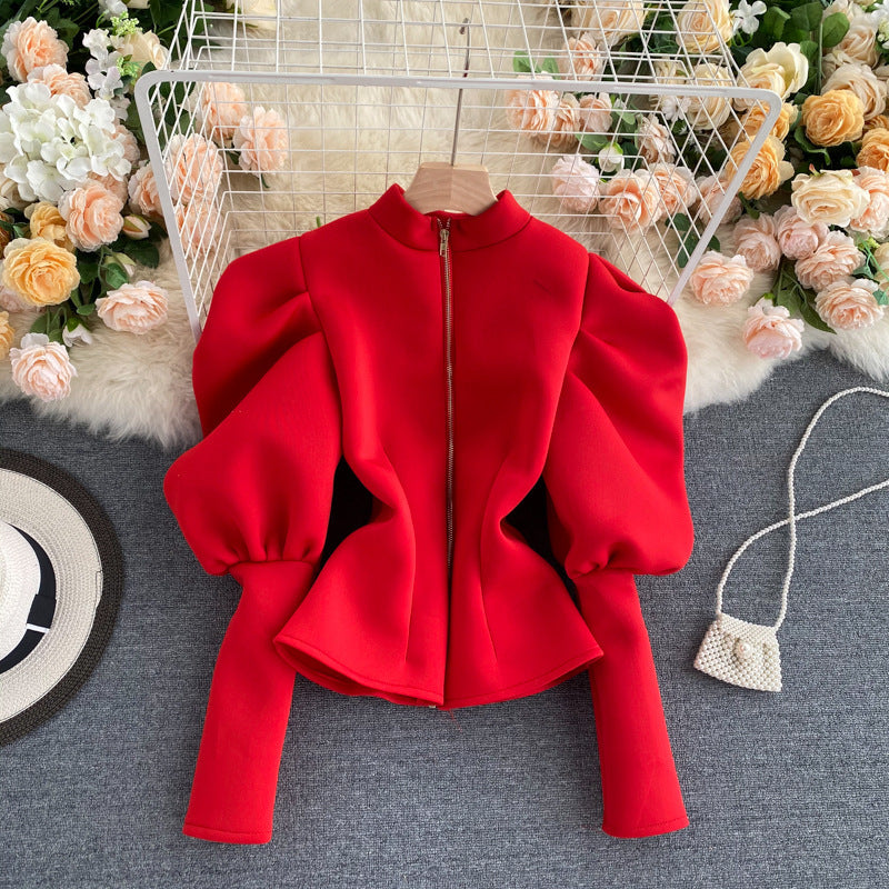 Women's Long Solid Color Puff Sleeve Top