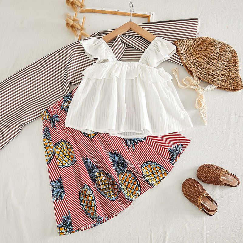 Two piece vest and skirt suit