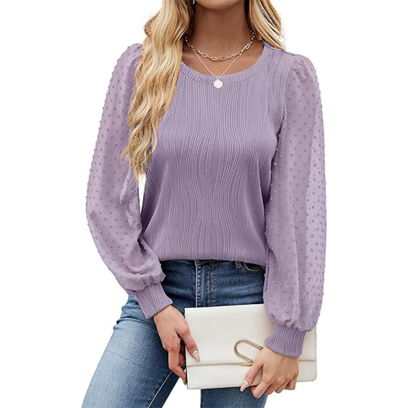 Women's Round Neck Chiffon Puff Sleeve Fashion