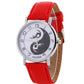 Women watch Yin-Yang Cute Cat Printed Faux Leather Band Analog Quartz Watch Clock Female