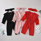 Ensemble deux pièces pour fille, col rond, couleur unie, fermeture éclair, manches longues, bandeau, été 