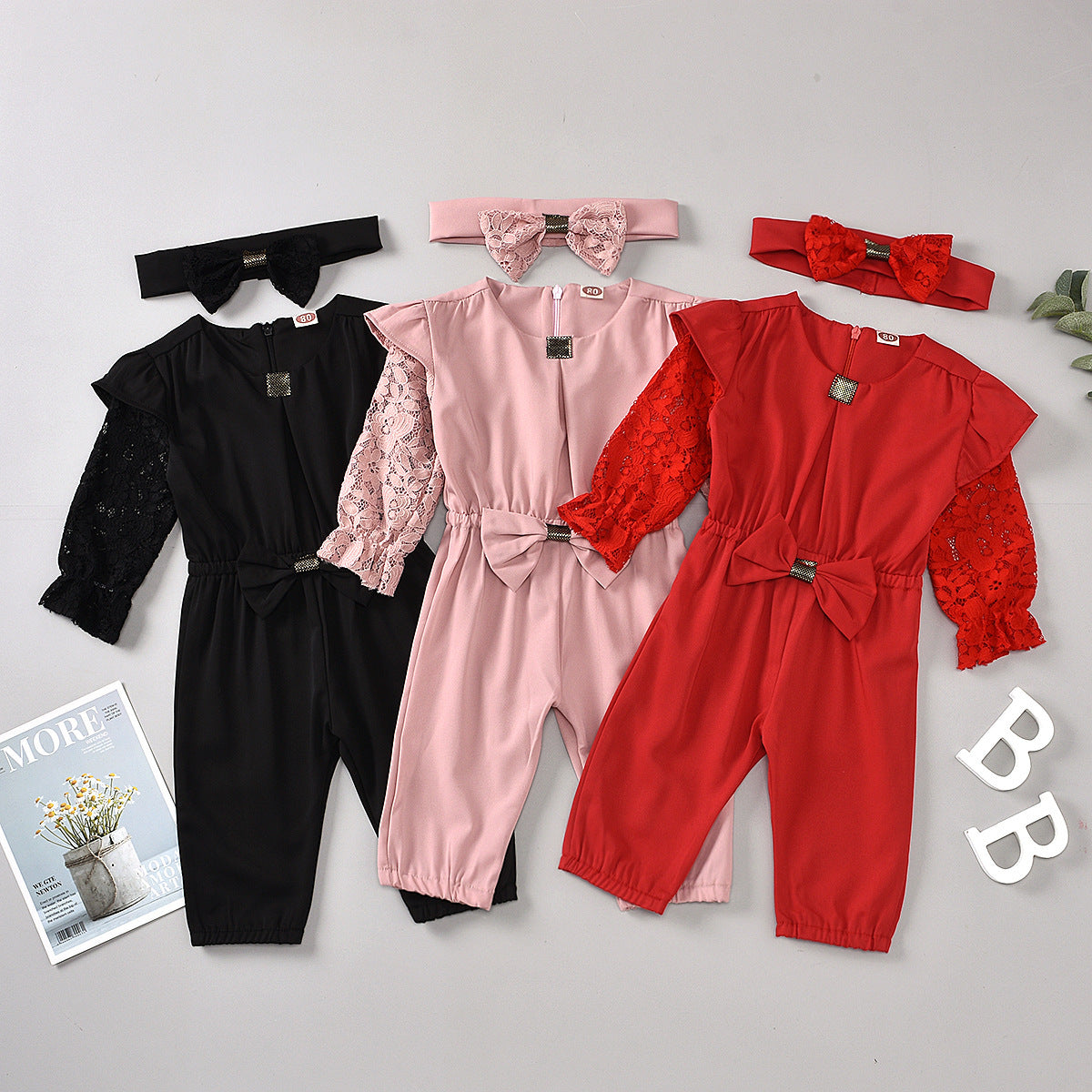 Ensemble deux pièces pour fille, col rond, couleur unie, fermeture éclair, manches longues, bandeau, été 