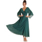 Solid Color V-neck Bell Sleeve Extra Long Dress