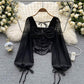 Women's Square Neck Puff Sleeve Long Sleeve Shirt