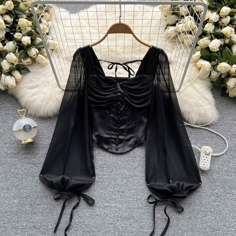 Women's Square Neck Puff Sleeve Long Sleeve Shirt