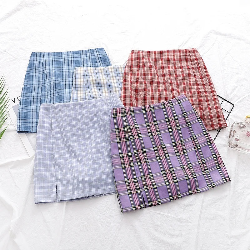 High waist skirt side slit multicolor skirt