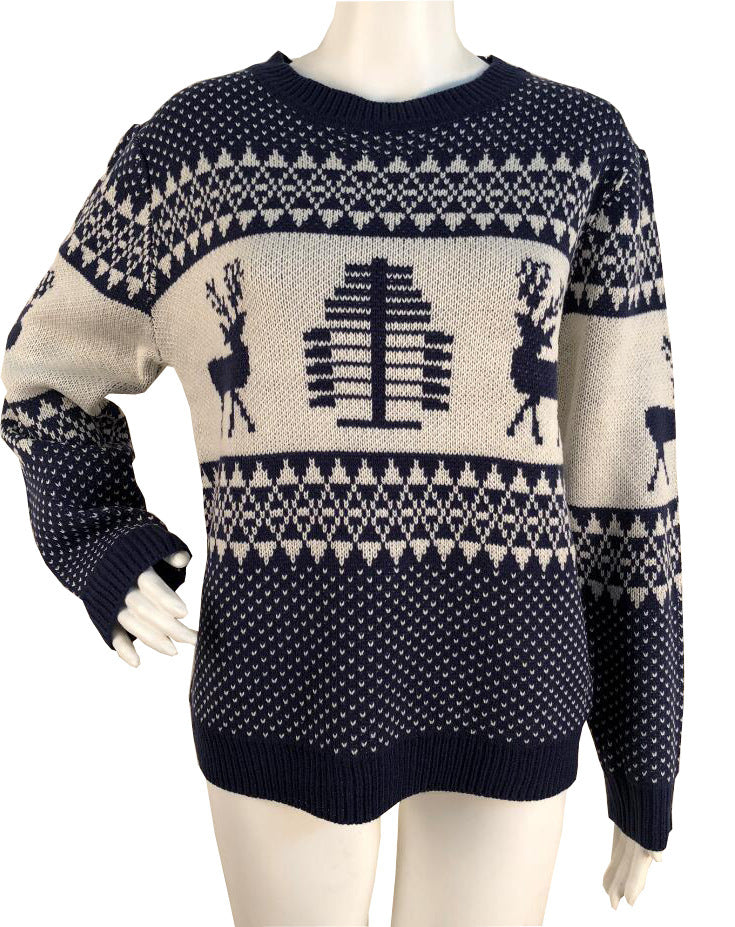 Pull de Noël en tricot à imprimé géométrique et élan mignon pour femme