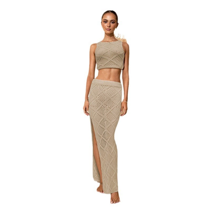 Solid Color Knitted Hollow Bikini Swimsuit Blouse