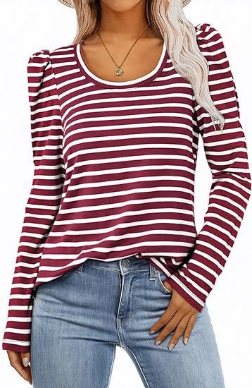Women's Long-sleeved Round Collar T-shirt Puff Sleeve