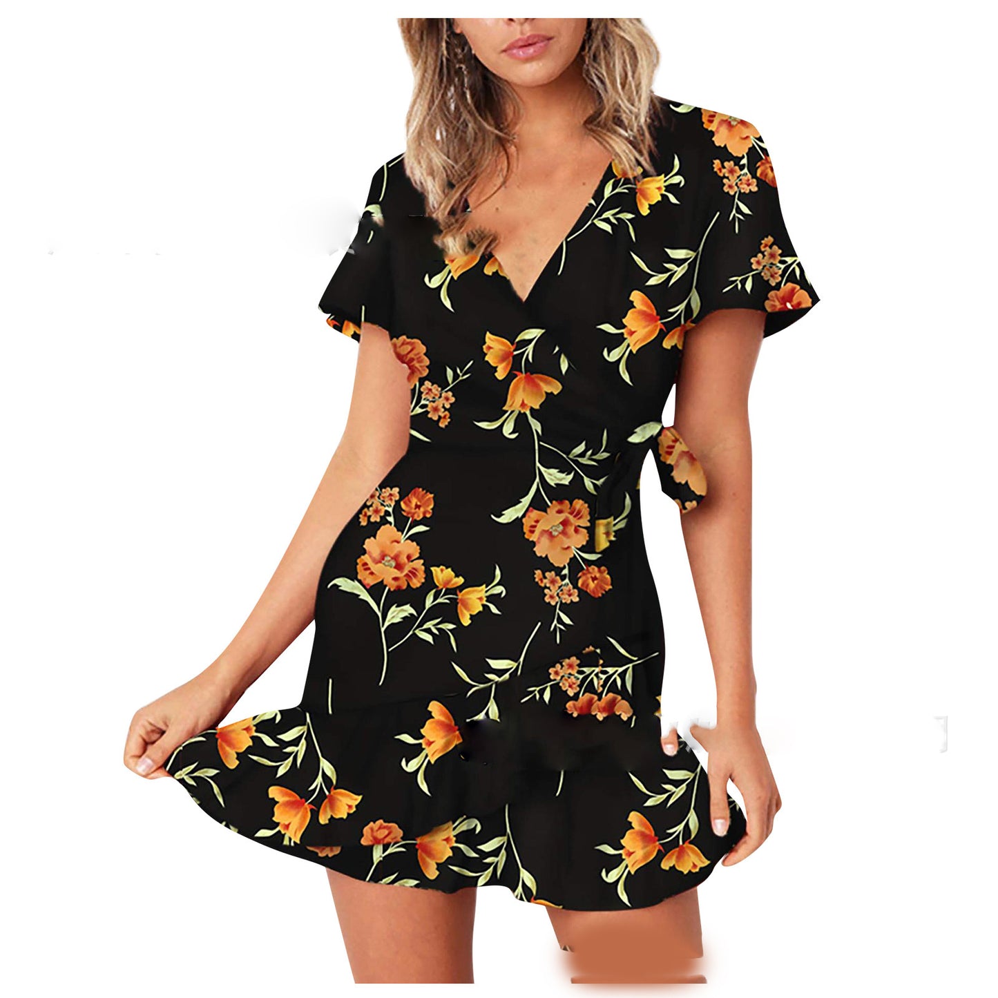 Robe mi-longue à imprimé coutures et taille haute