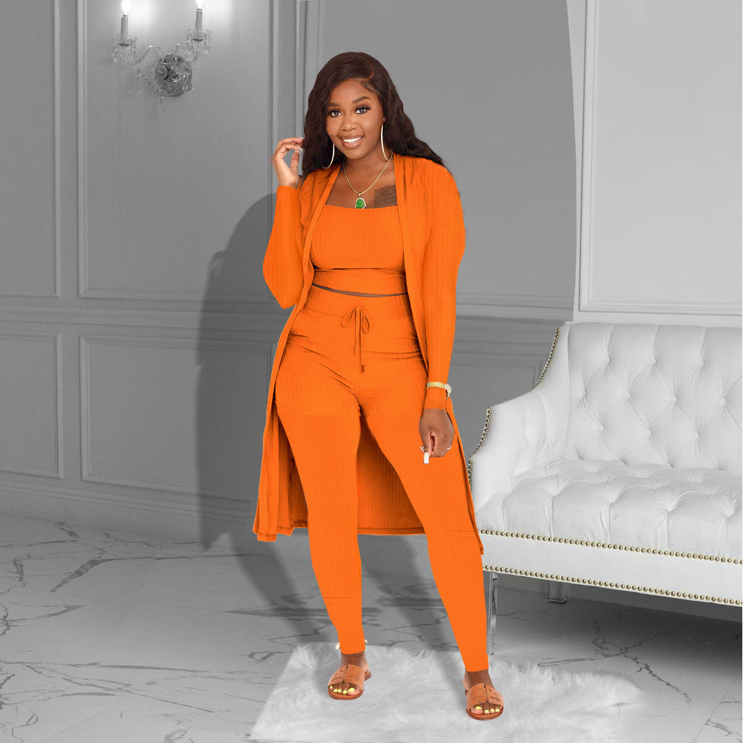 Costume trois pièces de couleur unie pour femme