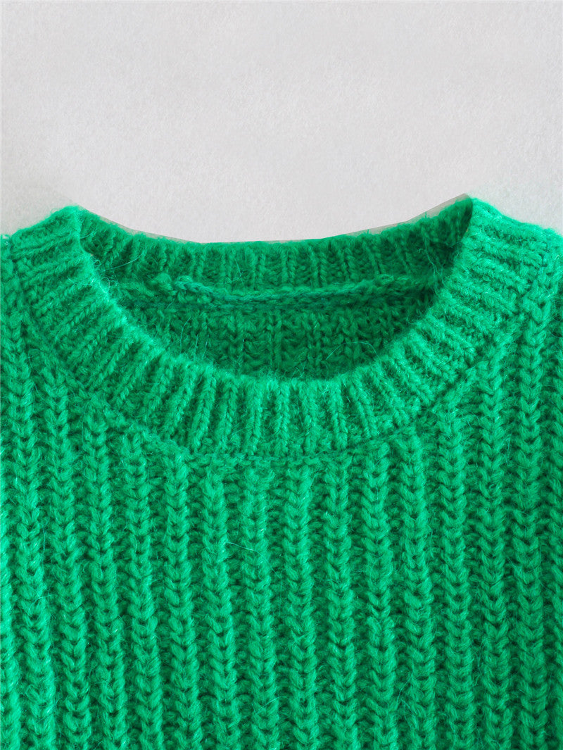 Women's Fashion Round Neck Solid Color Cropped Sweater