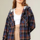 Women's Brushed Woolen Long-sleeved Hooded Shirt Plaid Coat