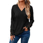 Women's Long Sleeve V-neck Shirt Solid Color Buttons