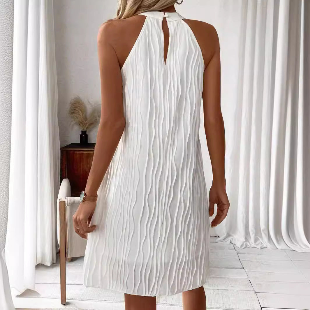 Robes tendance pour femmes, couleur pure, dos nu, col licou