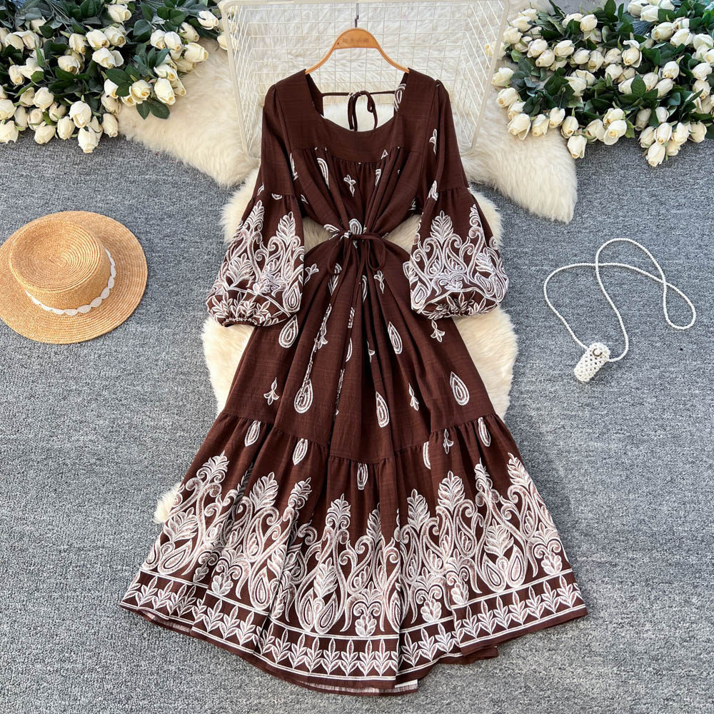 Women's Court-Style Printed Minimalist Lace-Up Dress