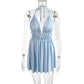 Women's Deep V Strap Dress Halter Lace-up