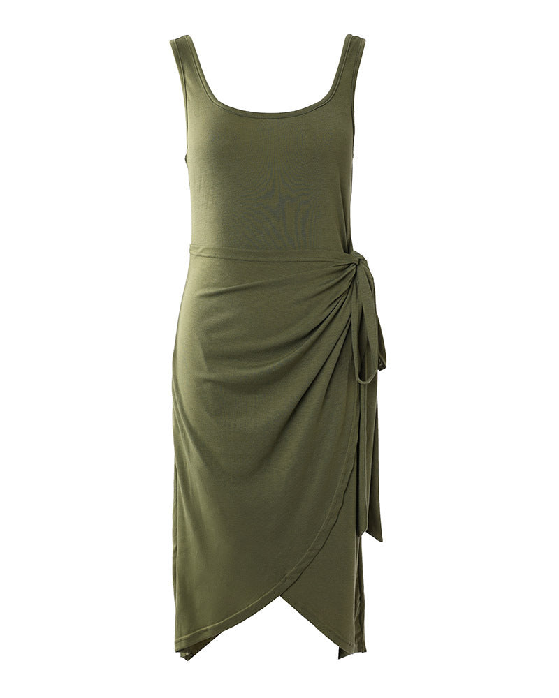 Robe décontractée à ourlet irrégulier et couleur unie pour femme