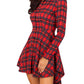 Fashionable Elegant Plaid Long Sleeve Lapel Single Breasted Shirt Irregular Dress