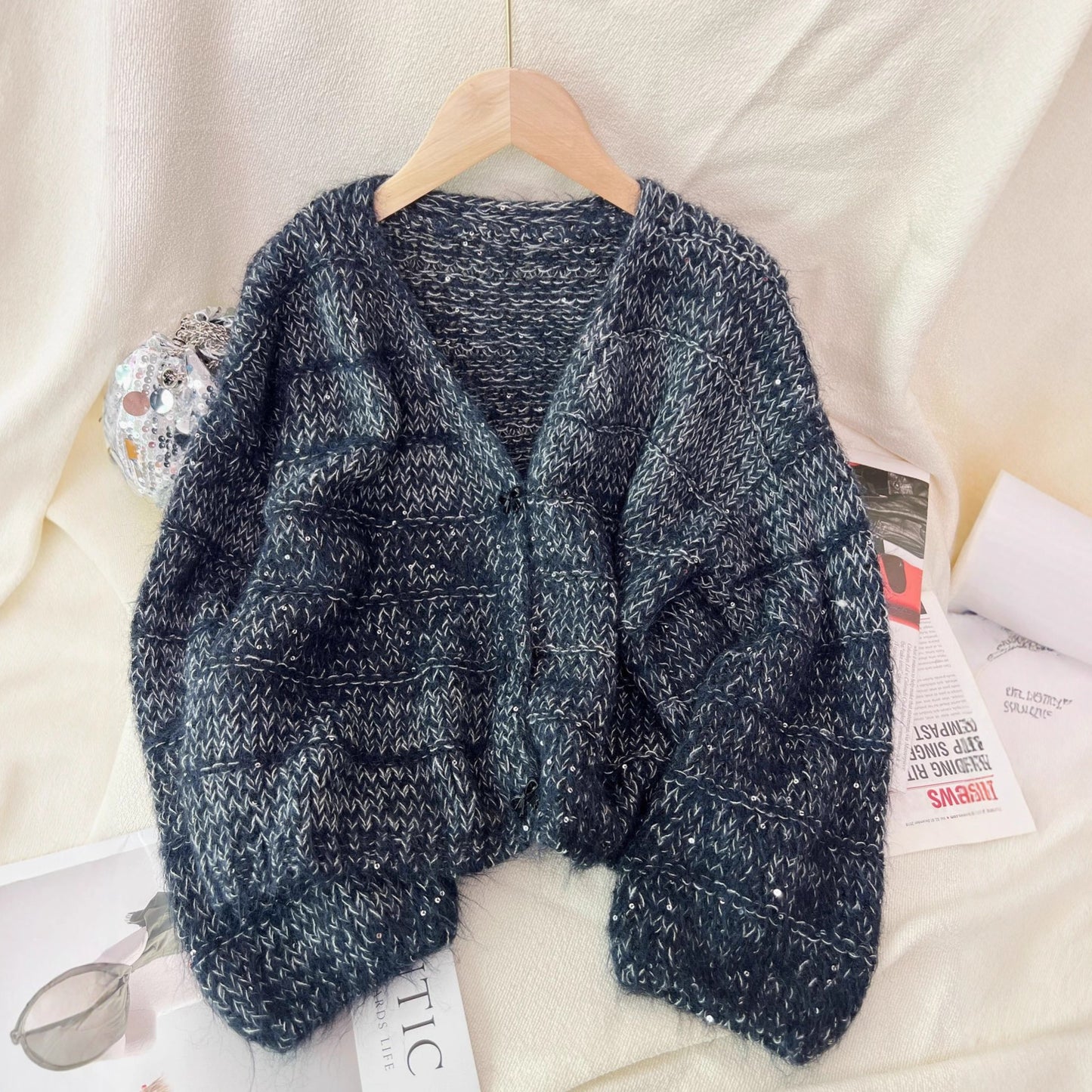 Women's Solid Color Short Casual Loose Knit Cardigan