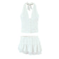 European And American Style French Elegant Style Fashion Casual V-neck Backless Lace Up Halterneck Vest Short Skirt