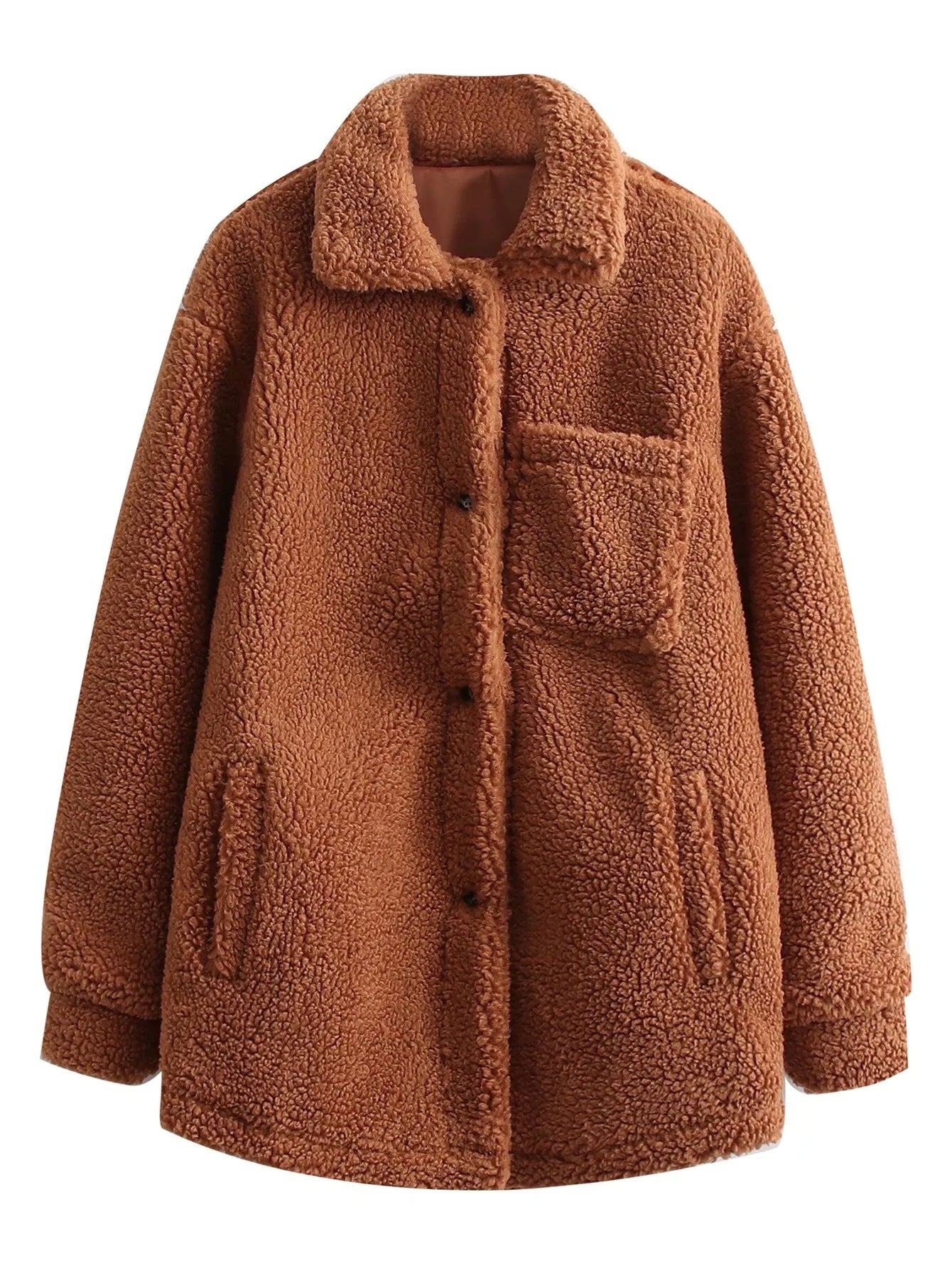 Veste à manches longues en peluche de couleur unie, style hipster de rue