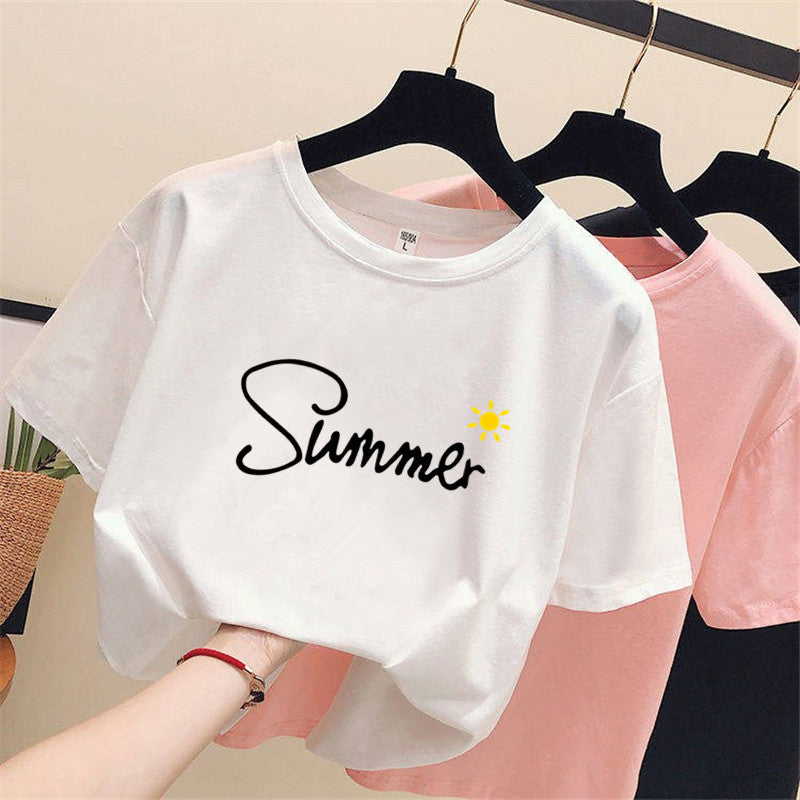 Women's loose ins trendy white short-sleeved t-shirt