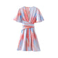 European And American Retro V-neck Satin Tie-dye Wrap Waist Tie Jumpsuit