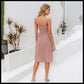 Summer solid color button cotton strap bow A-line dress