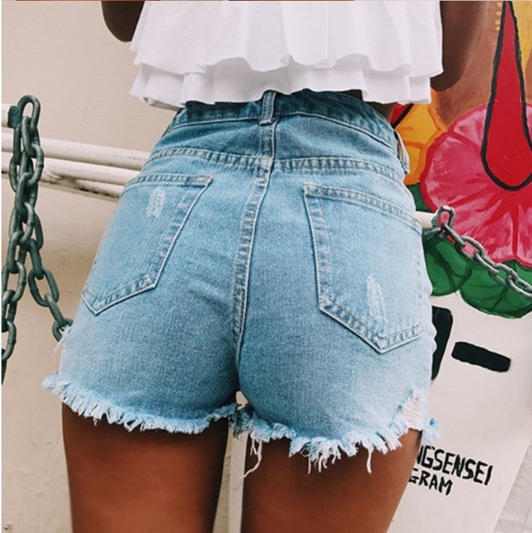 Short en jean déchiré classique et rétro pour femme