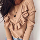 Ruffled round neck long sleeve top