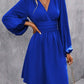 Foreign Trade Amazon Solid Color Chest Wrap V-neck Lantern Sleeve Dress