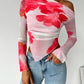 Women's Tie-dye Gradient Floral Mesh Floral Print Top