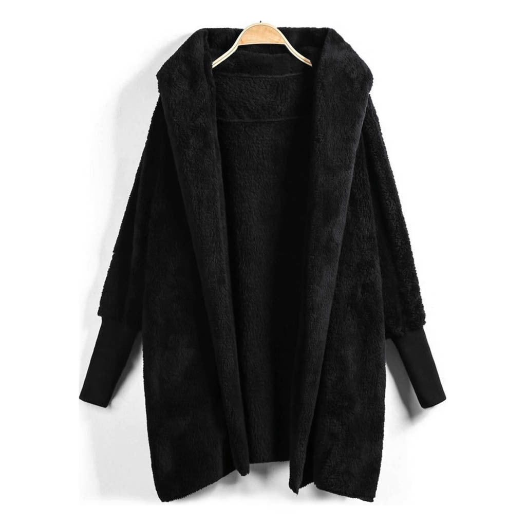 Reversible fleece hooded threaded cuff coat