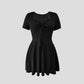 Pleated Tie-Up V-Neck Short-Sleeve A-Line Mini Dress